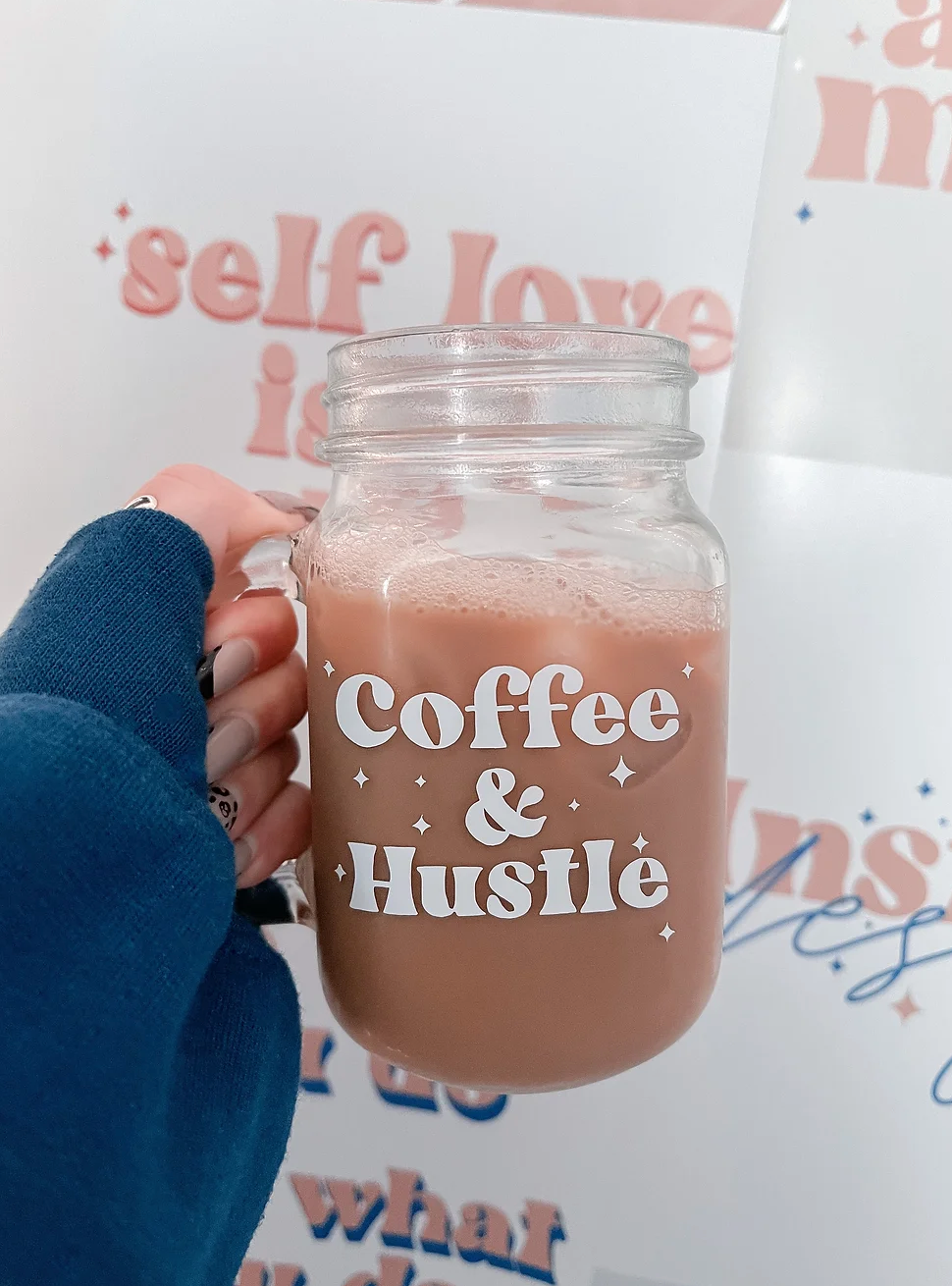 Coffee & Hustle Mason Jar Mug