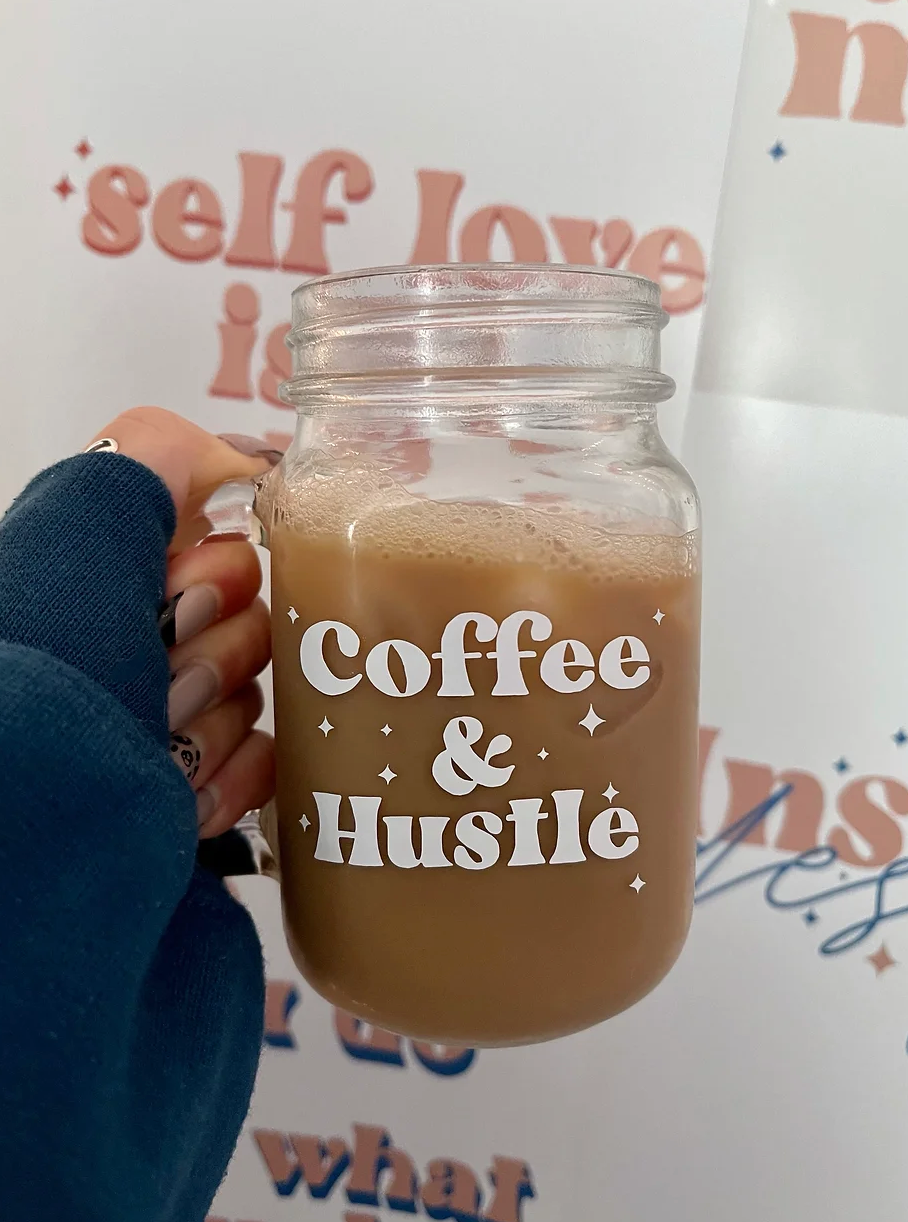 Coffee & Hustle Mason Jar Mug